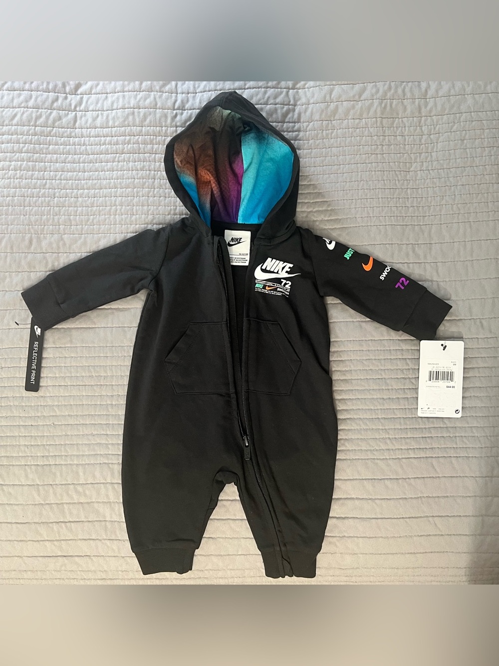 Nike Black Kids Hooded One-Piece Romper 3M